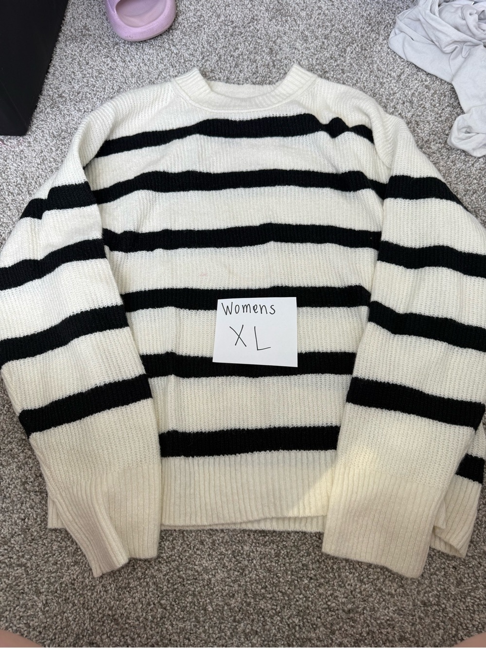 American Eagle Outfitters Black & White Striped Crewneck Sweater